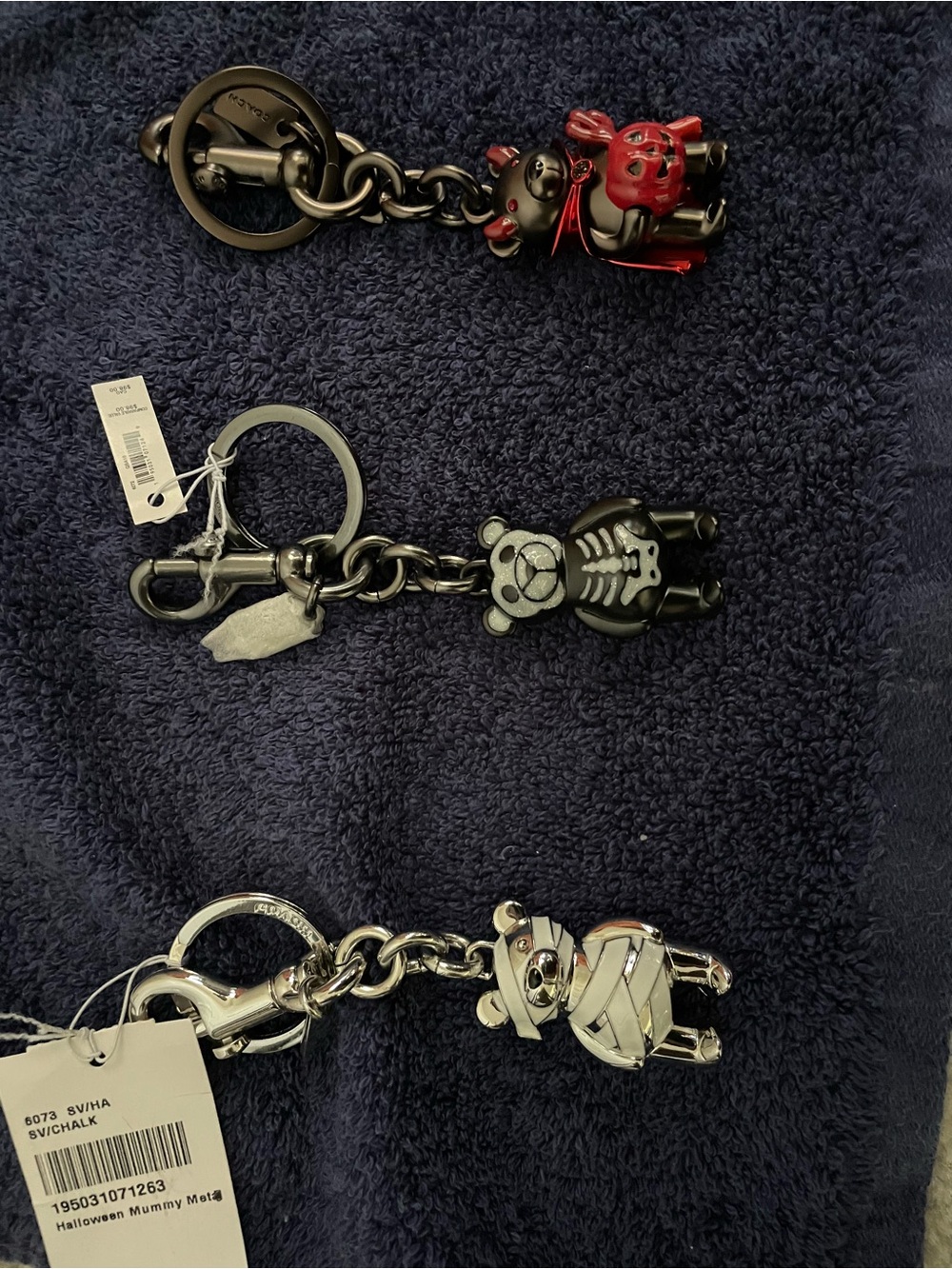 Coach Halloween Bear Keychain Charms Set- Red, Black, Silver
